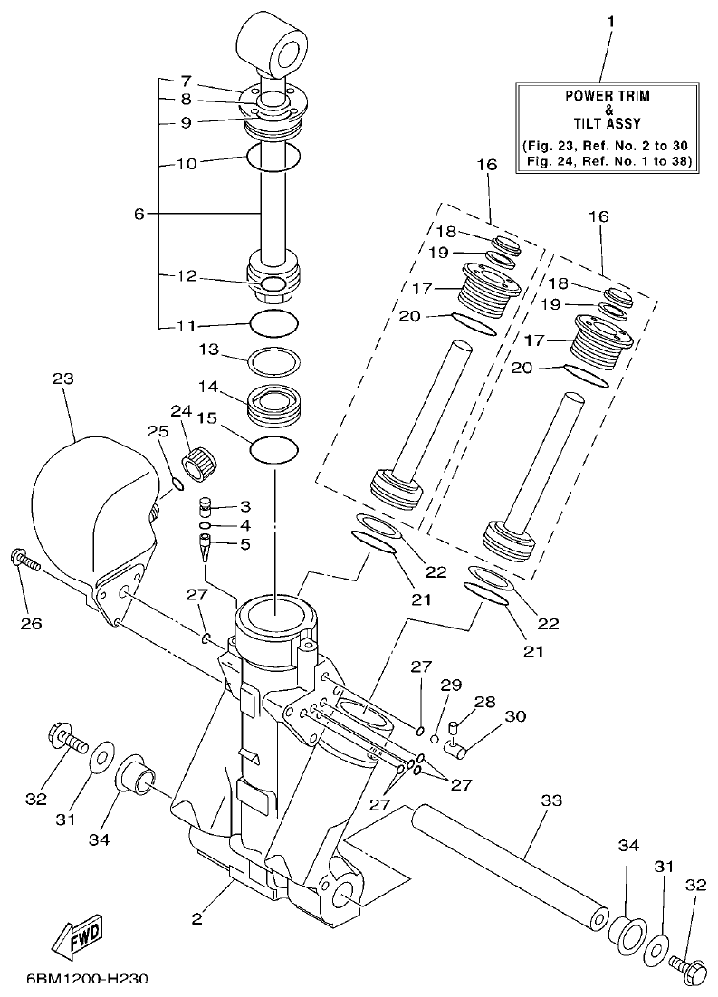Yamaha F150BET, FL150BET POWER TRIM & TILT ASSY 1 parts diagram